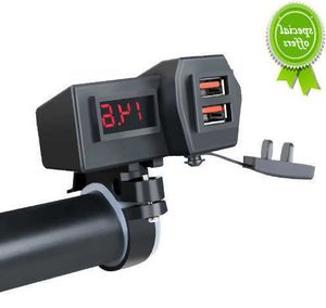 Car New New New 12-24V Motorcycle Handlebar QC3.0 Fast Charge Adapter Dual USB Port Socket Phone Charger Digital Voltage Display with Switch