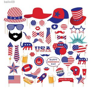 Dekoracja imprezy 44PCS USA Flaga narodowa 4 lipca dzień urodzin Paper Paper Photobooth Rekwizyty Happy Independence Day Carnival Party Dekoracje T230522