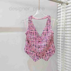 Women's T-Shirt Designer 2023 summer new Tube top vest tweed T-shirt hollow out sexy top-grade casual shirt sling Tops fashion Mother's Day birthday gift 0KCT