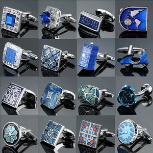 Camisa francesa masculina Cufflinks Links de cristal de esmalte azul por atacado para masculino Button Button Jewelri