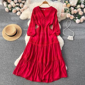 Casual Dresses Korean Elegant V Neck Ruched Women Sexy Holiday Club Puff Sleeve Lace White Vestidos All Match Trendy Vintage