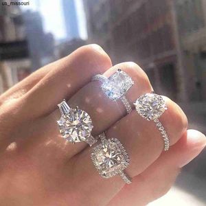 Band Rings Original 100 925 Sterling Silver Wedding Engagement Cocktail Finger Rings for Women Round 4CT Diamond Fine Jewelry Wholesale J230522