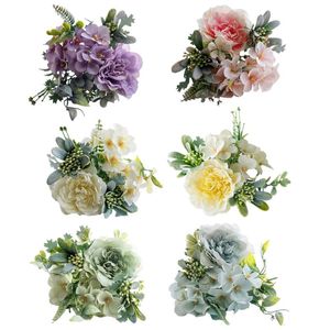 Dekorative Blumenkränze aus Seide, künstlicher Rosenstrauß für Hochzeit, Zuhause, Party, Innendekoration, Brautstrauß, dekorativ