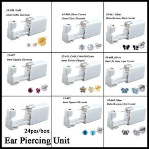 Stud 24pcs/kutu tek kullanımlık ağrı yok steril kulak delme ünitesi kiti saplama takı kıkırdağı kıkırdak tragus sarmal piercing kulak tabancası aleti