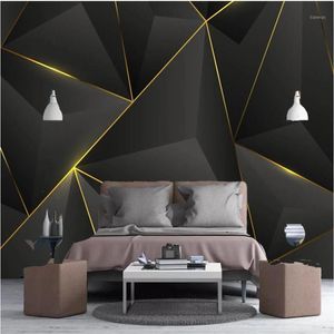 Carta da parati murale Papel De Parede Carta da parati personalizzata 3d Moderno minimalista Linee dorate Mosaico Motivo geometrico Camera da letto Sfondo Wall1
