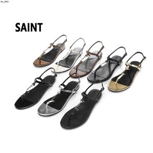 Sandals 2023 women flat sandals Slippers cassan Dress Shoes designer patent leather Gold Tone triple black nuede red womens lady fashion sandals Party Wedding Offic