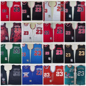 Männer Basketball 23 Michael Trikots MJ Mike Mitchell und Ness Sport Shirts Split Half Top Qualität Retro All Star genäht Rot Weiß Schwarz Team Vintage 1997 1998 1996 1993