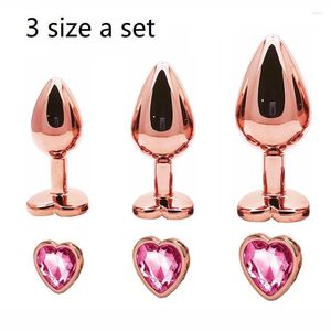 Sex Toys For Couples Rainbow Rose Gold Pink Small Medium 3 Size A Set Heart Shape Crystal Metal Anal Beads Buplug Jewelry Toy Female Male