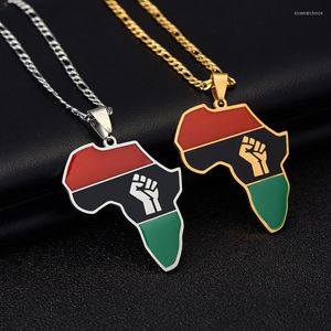 Pendanthalsband afrikansk färgkarta Fist Symbol Silverfärg/Guld Afrika Maps Black Lives Matter Rostfritt stål smycken