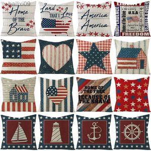 Decorazione per feste Fodere per copriletto in lino decorativo per la casa 4 luglio USA Independence Day Decor Cases Square 18x18 pollici Fodera per cuscino T230522