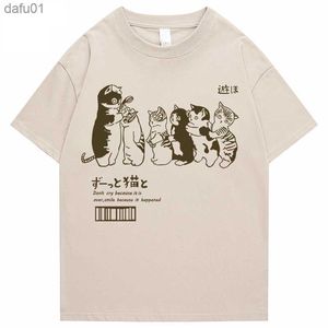 Herren T-Shirts Herren Übergroßes T-Shirt Kleidung Hip Hop Cat Shower Street Print T-Shirt Lässige Baumwolle 2022 Sommer Kurzarm T-Shirt L230520