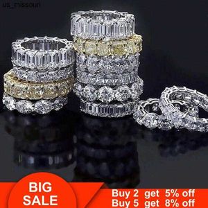 Bandringar 2020 Eternity Promise Ring White Gold Filled Zircon Engagement Wedding Band Rings for Women Men Finger Party Jewelry J230522