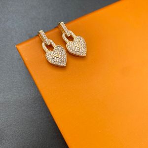 Graceful diamond heart lock-shaped Earrings moissanite Letter V Stud Earrings Gorgeous Women Jewelry