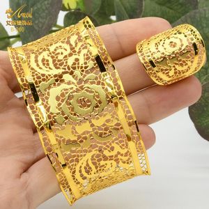 Bangle ANIID Indian 24K Gold Plated Bangles With Ring For Women Nigerian Wedding Party Jewelry Gifts Arabic Charm Bracelet Wholesale