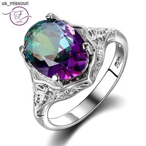 Band Rings Genuine Rainbow Fire Mystic Topaz Ring 925 Sterling Silver Ring Fine Jewelry Gift For Women Lady Girls Wholesale J230522