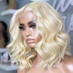 Blonde Short Bob For Women Synthetic Hair Lace Front Glueless Body Wave Cosplay Natural Hairline Daily Use