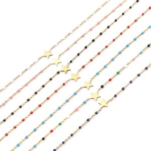 Anklets New Stainless Steel Anklet Star Gold Color Enamel Multicolor On Foot Ankle Bracelets Women Leg Link Chain Jewelry 23cm 1 Piece G220519