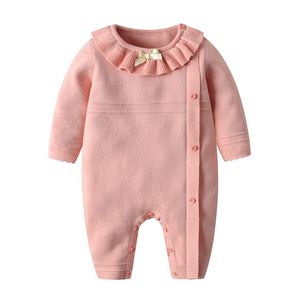 Retail girls new style pink lovely rompers baby long sleeve ruffle O-Neck one-piece spring&autumn fashion clothes281M