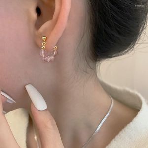 Hoop Earrings PANJBJ 925 Stamp Silver Golod Color Strawberry Crystal For Women Girl Cute Ball Jewelry Birthday Gift Drop