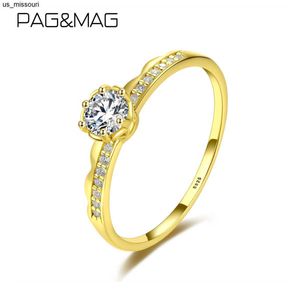 Band Rings Pagmag 925 Sterling Silver Imitation Diamond Rings 14k Gold Color Zircon Crown Wedding Band Jubileumsringar Fina smycken J230522