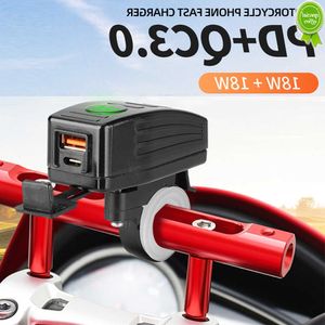 Car New Motorcycle Charger PD+QC3.0 38W Waterproof 12V USB Moto Handlebar/Rear Mirror Dual Port Fast Charge Power Socket With Voltmeter