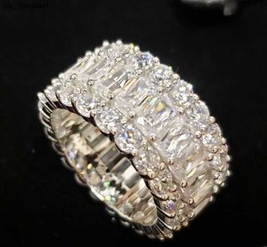 バンドリング高級エタニティフルラボダイヤモンドリング 925 スターリングシルバービジュー婚約結婚指輪リング女性男性チャームジュエリーギフト J230522
