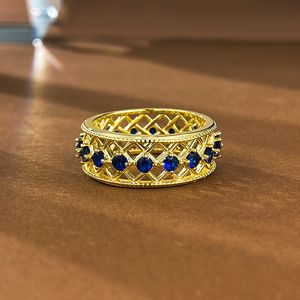 14K Gold Hollow Sapphire Ring 100% Real 925 Sterling Silver Party Wedding Band Rings for Women Men Engagement Jewelry Gift