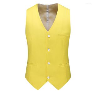 Men's Vests Casual Yellow Vest Jacket Slim Fit Prom Burgundy Tuxedos Blazer Business Suits Red Waistcoat For Wedding Man Groom
