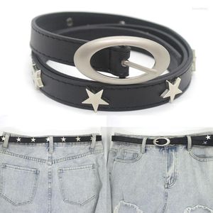 Belts Adjustable Oval Shape Buckle Thin Belt With Star Stud All-match Girls Women Waist For Coat Skirts Jeans