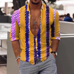 Men's Casual Shirts Social Fashion Men Turn-down Collar Button Shirt Striped Print Long Sleeve Tops Blouses Mens Club Cardigan Chemise