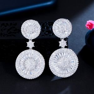 Knot CWWZircons Top Quality Stunning Cubic Zircon Micro Pave Bridal Big Round Drop Earrings for Wedding Gift Accessories CZ257