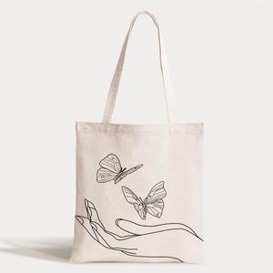 Storage Bags Simple Drawings Canvas Casual Aesthetic Bag Large Capacity Shopper Gothic Ins Minimalist Female