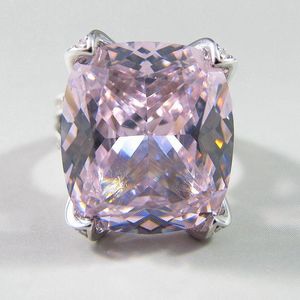 Cluster Rings Real 925 Sterling Silver Created Moissanite Cocktail PINK Topaz Gemstone Emerald Cut Ring For Women Fine Jewelry 2023