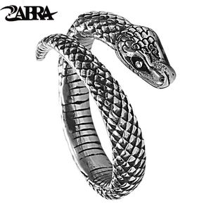 Pierścienie Zabra Real 925 Sterling Srebrny Pierścień węża dla mężczyzn Kobiety Rock Vintage Animal Jewelry Biker Otwarty rozmiar 7,5 do 11,5