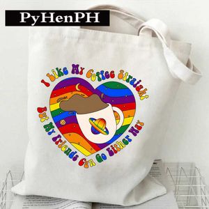 Leinwanddruck-Einkaufstasche LGBT-Regenbogenbär-Schulterhandtasche-Leinentasche-Einkaufstasche 0522
