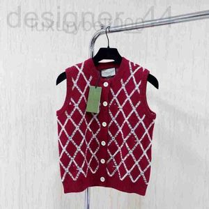 Women's Sweaters luxuriousWomen's designer Spring new knitted cardigan single breasted sleeveless crew neck Sequin stripe diamond pattern decorative commuter