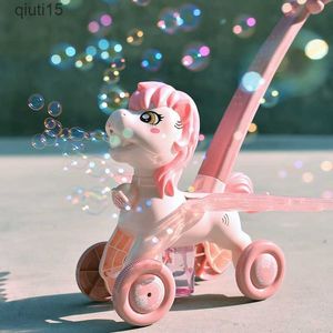 Gun Toys Bubble Machine Spinta a mano elettrica per bambini Cartoon Bubble Car Musica Illuminazione Giocattoli per bambini Acqua di sapone Compleanno T230522