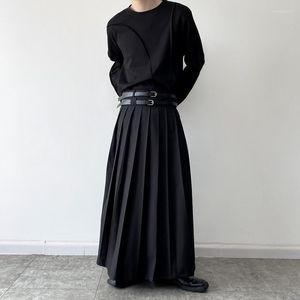 Männer Hosen 2023 Männer Rock Gürtel Und Doppel Frauen Für Plissee Japan Harajuku Streetwear Dark Black Net Promi Bühne Kleidung