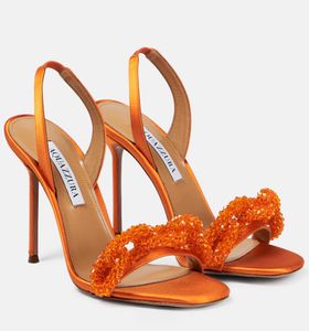 Известный бренд Aquazzuras Женские сандалии Chain of Love Обувь с драгоценными камнями Туфли на шпильках Плавающие туфли-лодочки Платье Вечеринка Свадебная леди Sandalias EU35-43, с коробкой