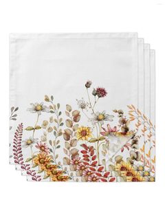 Table Napkin 4pcs Thanksgiving Plant Fall Daisy Sunflower Square 50cm Wedding Decoration Cloth Kitchen Serving Napkins