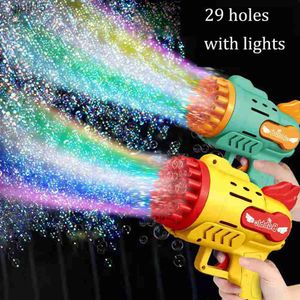 총기 장난감 거품 총기 전기 자동 비누 로켓 버블 머신 어린이 휴대용 야외 파티 LED 라이트 블로어 장난감 어린이 선물 T230522