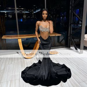 Sexig svart tjej prom klänning sjöjungfru 2023 axellös afrikansk formell gala party klänning mantel longue mariage soiree