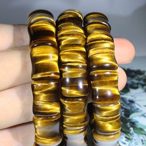 Bangle Golden Tigers Eye Crystal Healing Stones Armband Män Kvinnor Gemstone Bangle Healing Smycken Tiger Eyes Elastic pärliga armband