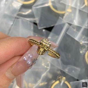 New style Gold/Silver chain With Side Stones rings Skull Skeleton Charm Open Ring For Women Men Party wedding lovers engagement Punk Jewelry Gifts RM-2R1868