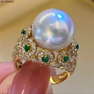 Bandringar 14K Gold Pearl Diamond Ring 925 Sterling Silver Party Wedding Band Rings for Women Bridal Engagement Smycken Birthday Present J230522