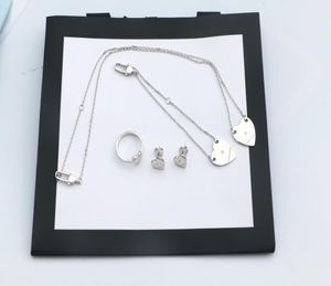 Europe America Fashion Jewelry Sets Men Lady Womens 925 Sterling Silver Graved G Letter Heart Pendant Halsband Armband Eörringar7101057