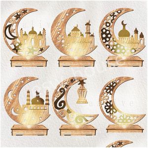 その他のお祝いのパーティー用品Eid Mubarak木製装飾イスラムイスラム教徒の家の家の飾りラマダンカリームギフトドロップデリDhet7