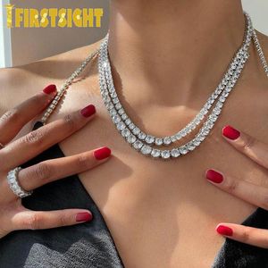 Halsketten Iced Out Bling AAA Zirkon Doppel Tennis Kette Halskette Silber Farbe Zwei Linien CZ Charme Choker Frauen Männer Hip Hop Mode Schmuck