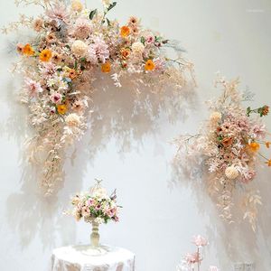 Decorative Flowers Artificial Pink Flower Wedding Arches Corner Hanging Floral Row Custom Wall Backdrop Arrangement Welcome Sign Props Table