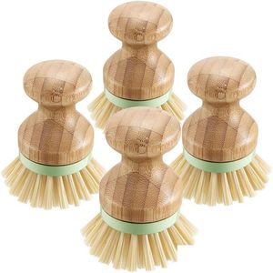 Spazzole per la pulizia Legno di bambù Rotondo Mini Palm Scrub Brush Setole rigide Lavaggio bagnato Piatti Pentole Padelle Verdure Drop Delivery Home Gard Dh1Mg